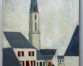 Original oil canvas painting, Vintage  Oil Canvas painting, Traditional France landscape , Framed, Signature, Handmade