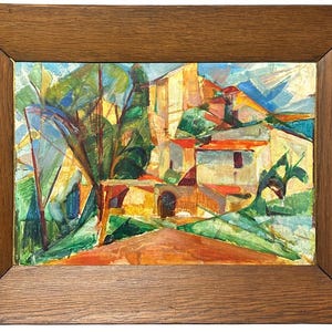 Landscape Garden Antique Oil  painting, Garden Cityscape France Architecture Antique Oil painting Hand Made, CUBISM Art 1920-30