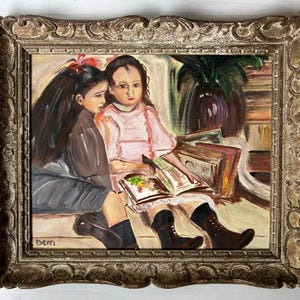 Child Portret Little Girls Expressive, Impressionism France Modernism Vintage  Handmade painting