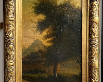 Landscape Mountain  Trees Sky  Nature, Antique Oil  painting, Original Antique Oil painting 19th century, Framed