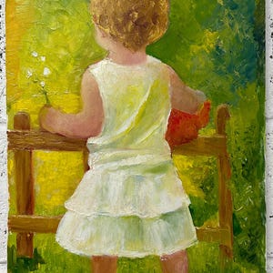Portrait of a Young Girl, original vintage Oil painting, Portret Girl Original Oil painting 1991 Beauty Girl In The Garden Expressive