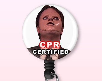 Dwight Schrute Badge Reel | CPR Certified | The Office | Retractable Badge Reel | Registered Nurse| Funny | Nurse | RN