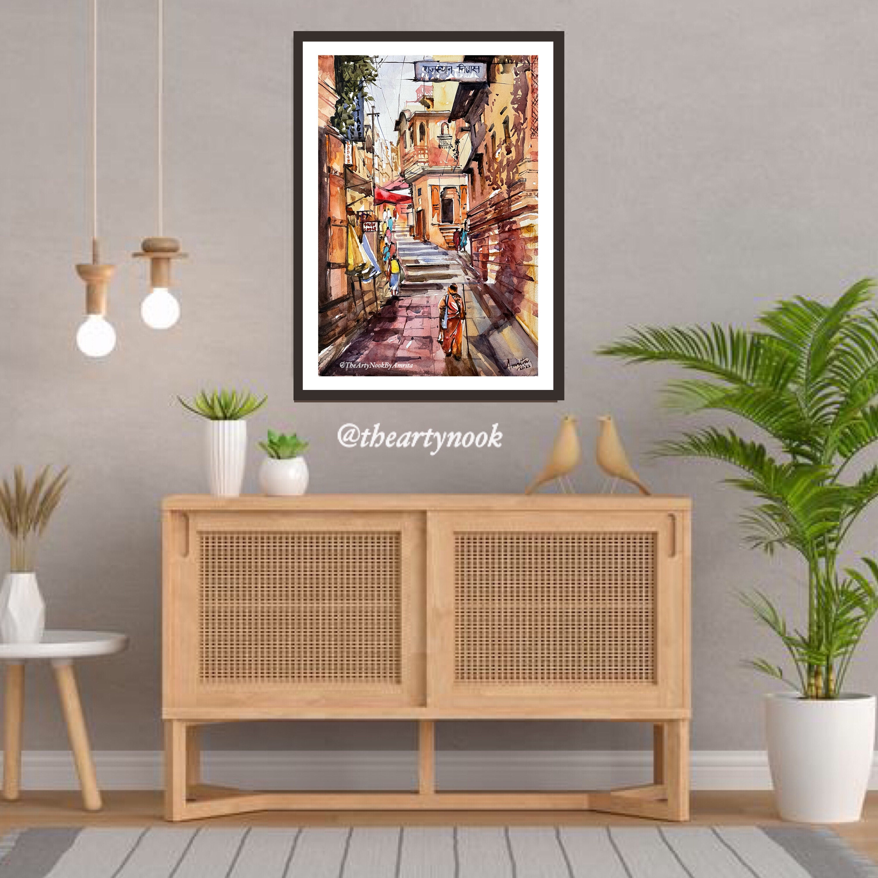 Indian Cityscape Watercolor Painting Gallery Wall Art Rajasthan ...