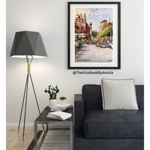 Indian cityscape watercolor painting original gallery wall art Old Delhi street scene home decor art living room painting boho wall decor image 5