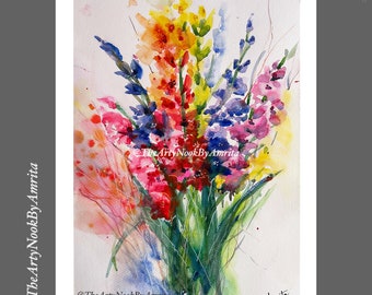 Colorful flowers watercolor painting gallery wall art vibrant floral art home decor art Boho wall art Mother's day gift living room painting