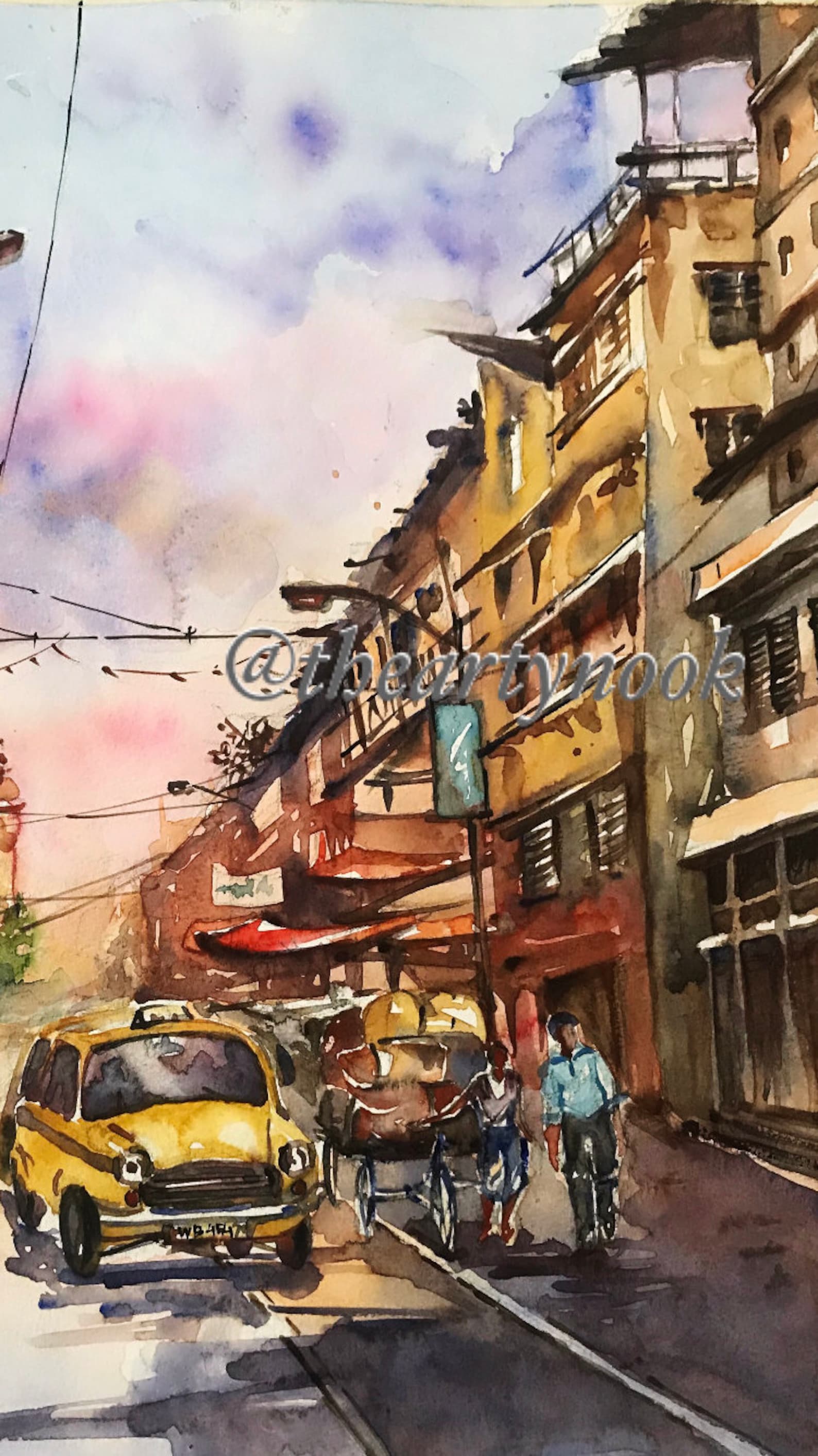 Original Indian Cityscape watercolor painting Kolkata street Etsy