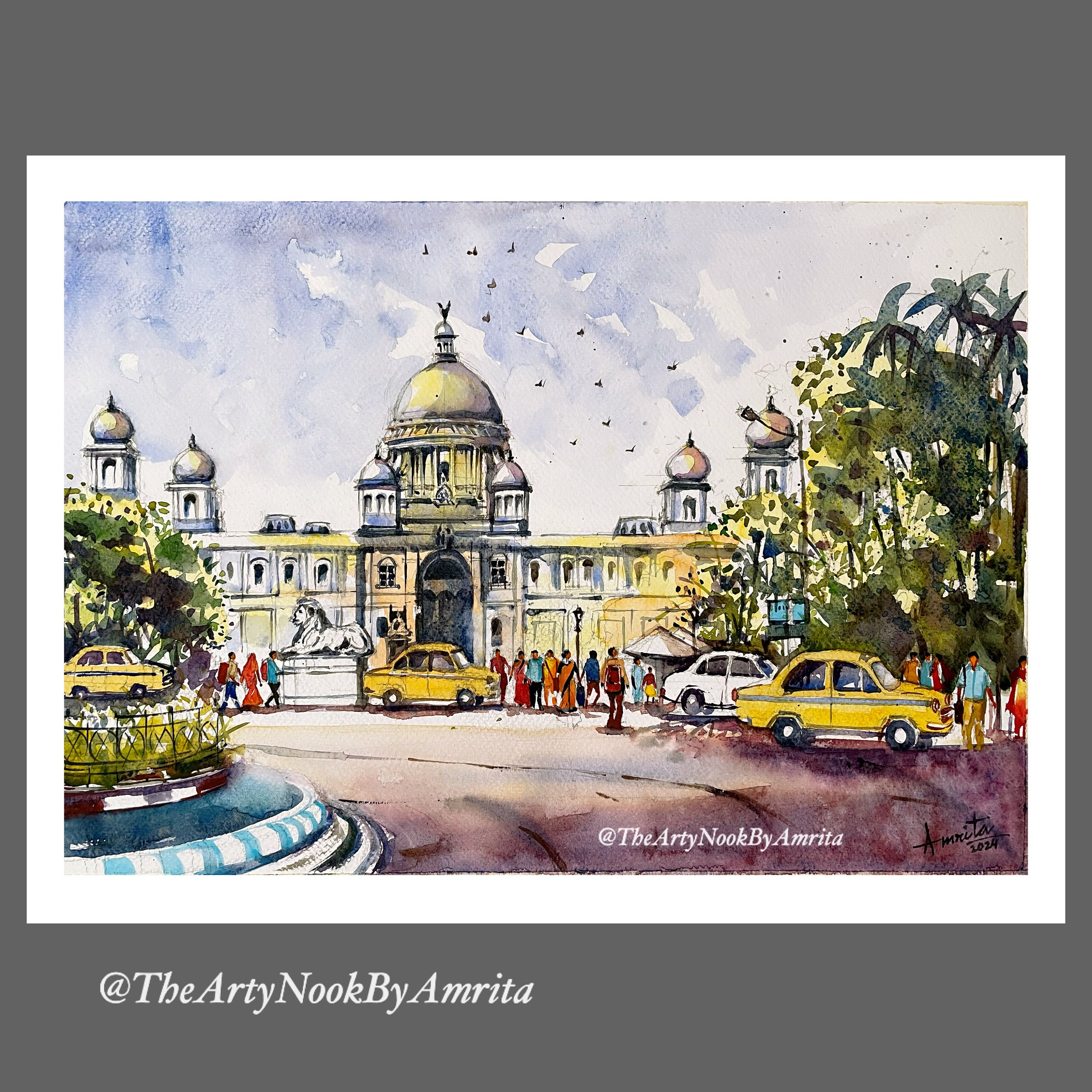 Original Watercolor Painting of Victoria Memorial Kolkata | Yellow Taxi ...