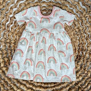 Pastel Rainbows Organic Cotton Twirl Dress for Girls - Handmade & Twirly