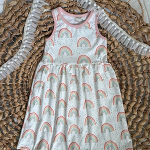 Pastel Rainbows Organic Cotton Sleeveless Twirl Dress for Girls - Handmade & Twirly