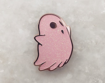 Pink Ghost Enamel Glitter Pin / Rose Gold plating - Whaley moon
