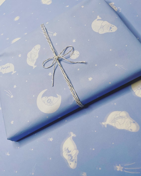 Moon Tissue Paper, Cute Space Tissue Paper, Pastel Blue Gift