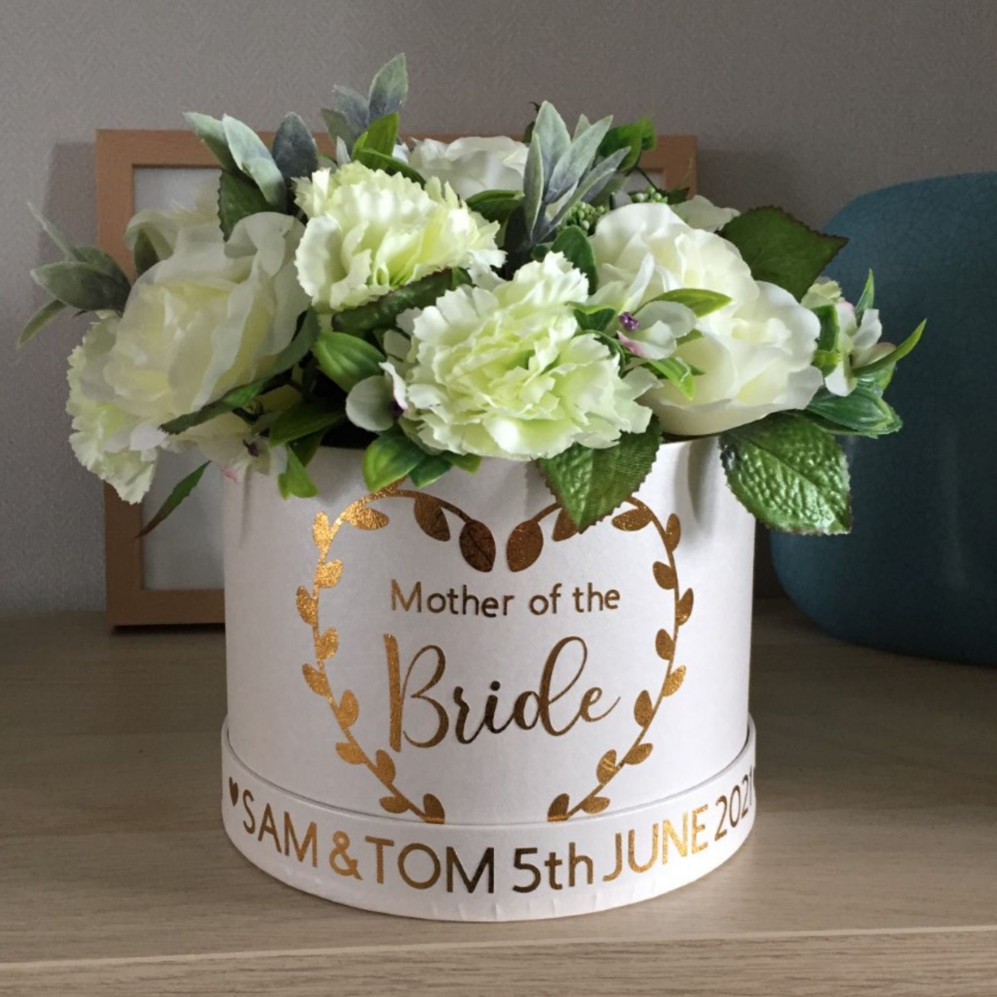 Silk Flower Hat Box Arrangement of White Roses and Carnations Etsy