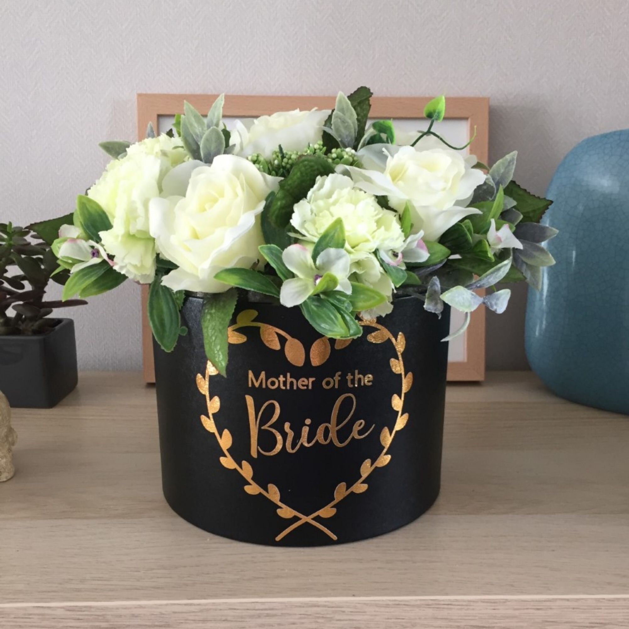 Silk Flower Hat Box Arrangement of White Roses and Carnations Etsy