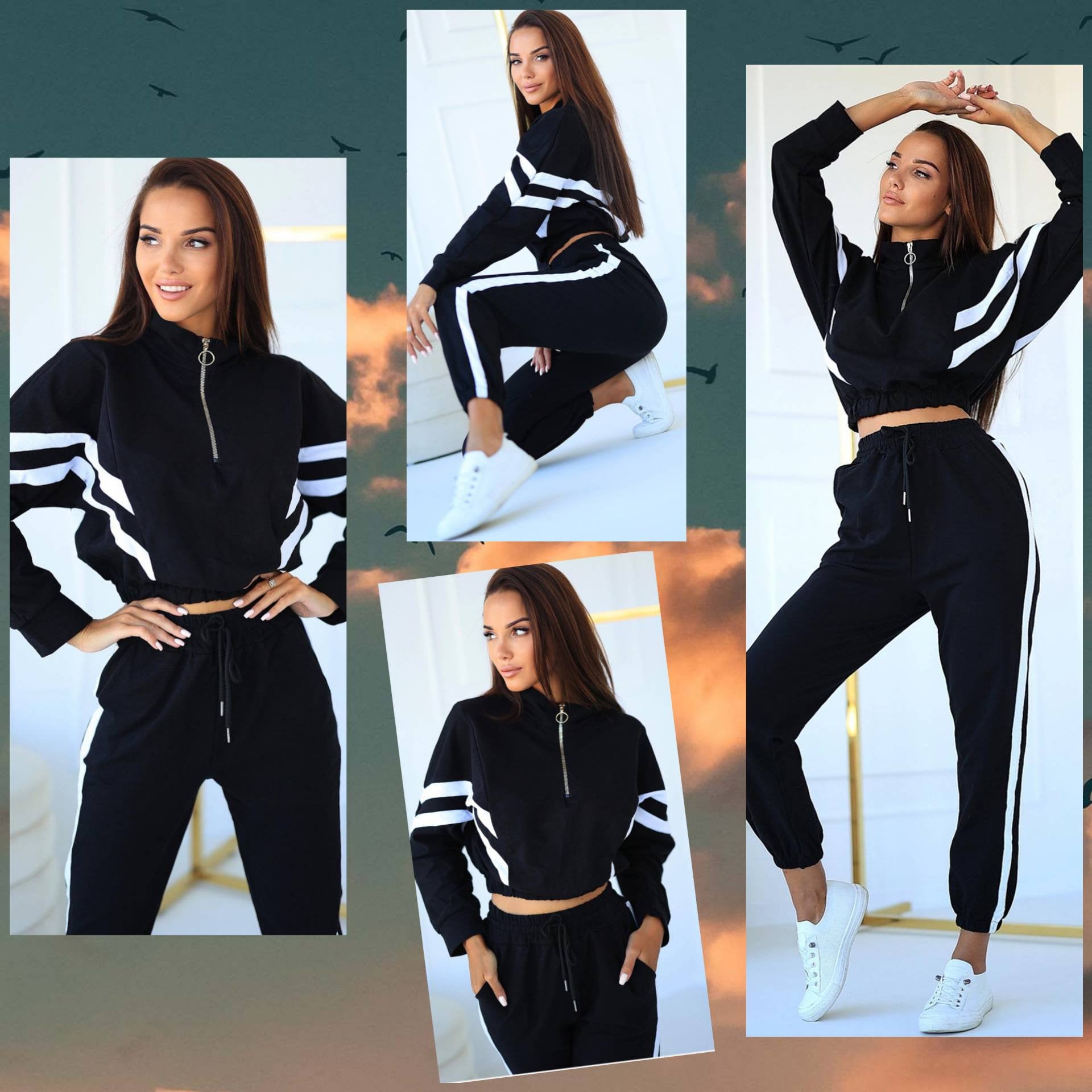 Black and white cropped tracksuit | Etsy