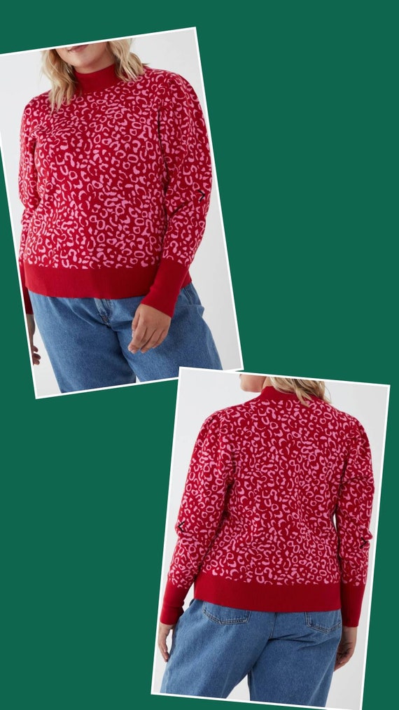 Curve Animal Print Jumper in Pink/red 