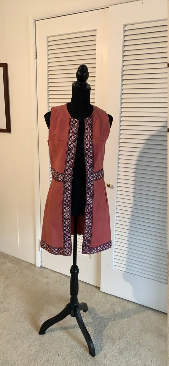 Vintage pink suede leather open hippie boho vest j