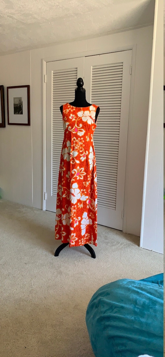 Vintage Hawaiian Dress 1960s Orange flower