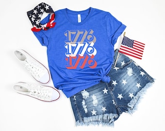 Uniseks Fourth of July-shirt 1776, T-shirt Patriotic America