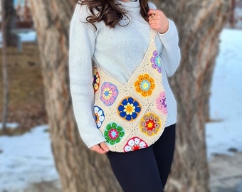Crochet Bag Afghan, Granny Square Bag, Crochet Daisy Bag, Boho Bag, Crochet Purse, Retro Bag, Hippie Bag, Afgan Crochet, Vintage Style