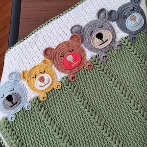 Sleep Tight Teddy Bear Baby Blanket Crochet Blanket, Knitted Baby Blanket, Animal blanket, Baby Shower Gift, Unique, Trendy Textured Crochet