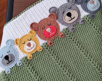 Dormir apretado oso de peluche manta de bebé manta de ganchillo, manta de bebé de punto, manta de animales, regalo de ducha de bebé, ganchillo texturizado único, de moda