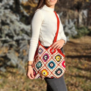 Crochet Purse, Valentines day gifts for her, Crochet Shoulder Bag, Crochet Crossbody Bag, Knitted Afghan Bag, Granny Square Bag