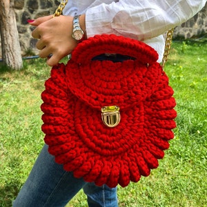 Granny Square Red Bag Crochet Purse Crochet Red HandBag Crochet Macrome Bag Retro Bag Boho Bag Wristlets Handknit Macrome Bag