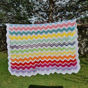 Haak Afghaanse deken, regenboog gebreide bank deken, oma vierkante sprei gooien, grote gehaakte deken, vintage deken, retro deken