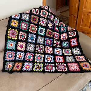 Oma Square Afghaans gehaakt deken, sprei, gebreide bankdeken, grote gehaakte deken, vintage, retro