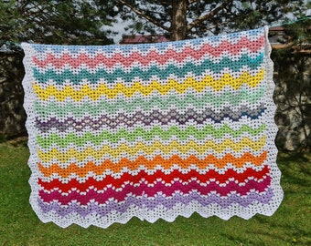 Crochet Afghan Blanket, Rainbow Knitted sofa blanket, Granny Square Bedspread Throw, large crochet blanket, vintage blanket, retro blanket