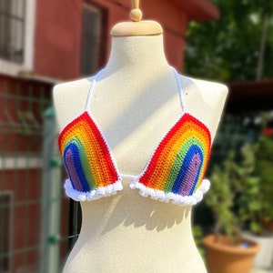 LGBTQ bralette, Pride Clothing, Crochet LGBTQ Top, Knitted Pride Rainbow Top, Crochet Pride Top, Summer Boho Hippie Top, Festival Top