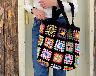 Summer Toto Bag, Crochet Bag Granny Square, Shoulder Bag, Crochet Purse, Crochet tote Bag, Crochet Afghan Bag, Retro Style, Vintage Style