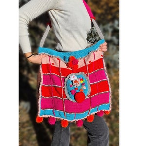 Crochet Daisy Bag, Valentines day gifts for her, Crochet Afghan Bag, Granny Square Bag, Knitted Flower Bag, Crochet Purse, Afghan Hippie Bag