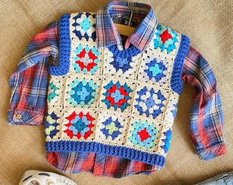 Crochet bébé garçon gilet, grand-mère carré enfant en bas âge gilet, gilet Afghan au Crochet, tricot garçons gilet, enfant en bas âge gilet, coton bébé garçons pull