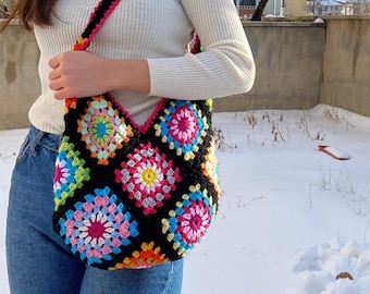 Crochet Bag Afghan, Granny Square Bag, Hobo Bag, Boho Bag, Crochet Purse, Retro Bag, Hippie Bag, Bohemian Bag, Afgan Crochet, Vintage Style