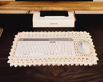 Crochet Keyboard Pad, Knitted Keyboard Pad, Mouse Pad, Rectangle Crochet Doily, Cotton Computer accessory, Office Decor