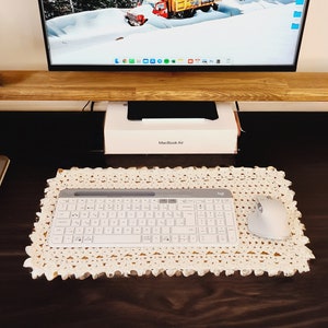 Crochet Keyboard Pad, Knitted Keyboard Pad, Mouse Pad, Rectangle Crochet Doily, Cotton Computer accessory, Office Decor