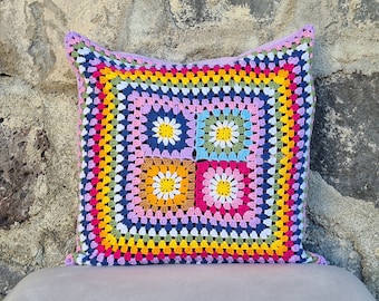 Bunter Häkelkissenbezug, Oma Quadrat Häkelkissenbezug, Strickkissen, Kissenbezug, Oma Coloful Kissenbezug