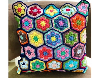 Crochet Daisy Pillow Cover Colorful, Granny Square Crochet Pillow Cover, Cushion Cover, Granny Coloful pillow cover,