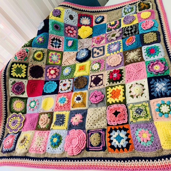 Couverture afghane au crochet, jeté afghan au crochet, couverture de fleurs, jeté de couvre-lit, couverture de canapé tricoté marguerite