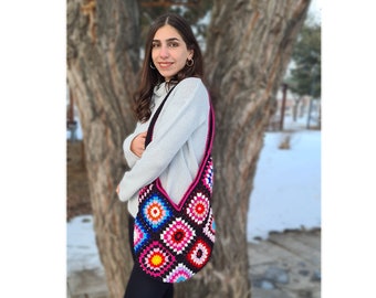 Crochet Bag Afghan, Granny Square Bag, Hobo Bag, Boho Bag, Crochet Purse, Retro Bag, Hippie Bag, Afgan Crochet, Vintage Style