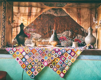 Couverture afghane marguerite au crochet, couverture de canapé en tricot patchwork, jeté de couvre-lit carré grand-mère, grande couverture au crochet, couverture pour télévision