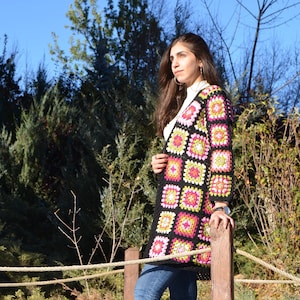 Crochet Afgan Coat, Granny Square Crochet Cardigan, Patchwork Cotton Jacket, Afgan Coat, Long Patchwork Cardigan, Boho Hippi, Long jacket