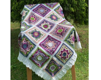 46" 46" Crochet Daisy Blanket, Flower Throw Blanket, Painted Roses Blanket, Crochet lap blanket, Hand knitted blanket, Granny Square