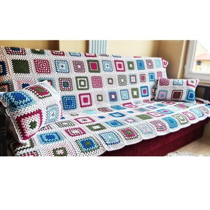 Crochet Afghan Blanket, Knitted Sofa blanketİ Granny Square Throw, Large crochet blanket, Mother Day Gift, Wedding Gift