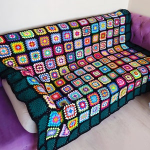 Dark Shadows Blanket, Granny Square Afghan Blanket, Vintage Crochet TV Blanket, Bedspread Throw, Knitted large sofa blanket