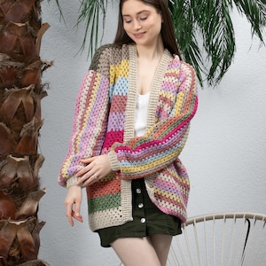 Ready to ship Colorful Women&#39;s Jacket, Crochet Woman Line Coats, Knit Cotton Jacket, Summer Jacket, Crochet Cardigan