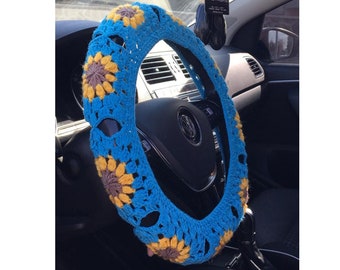 Crochet Daisy Steering Wheel Cover, Fathers day gift, Daisy Flower Steering Wheel Cover, Crochet Accessories, Fathers Day