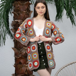 Ready to Ship Knitted Brown Coat, Bohem Afghan Cardigan, Cotton Patchwork Cardigan, Zara Jacket, Boho Cardigan, Long Oversized Sweater