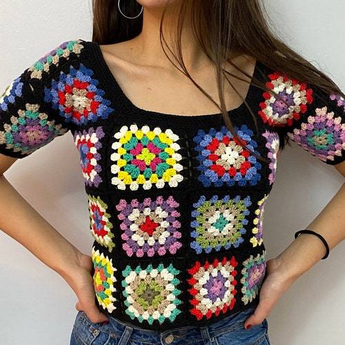 Granny Square Boho Top Crochet Top Granny Square Sweater Women - Etsy ...